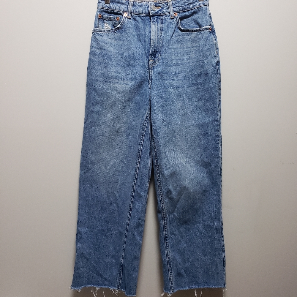Moto TopShop High Waistline Raw Ankle Edges Denim Jeans S-28